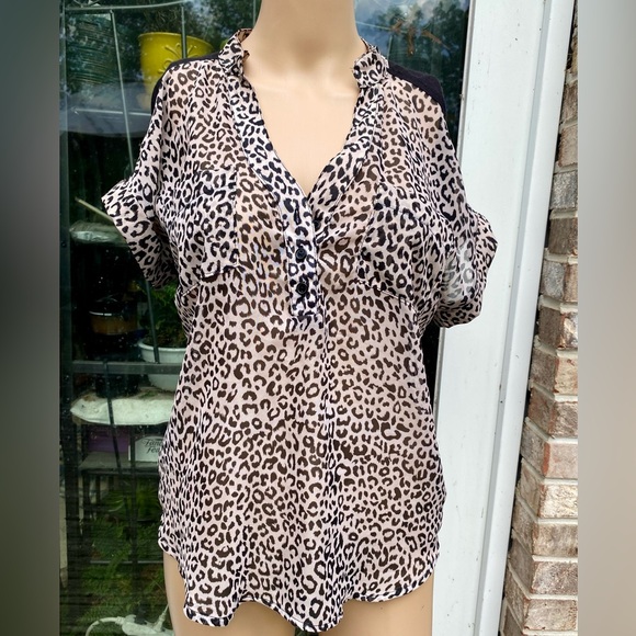 Cheetah Print Black & Beige Sheer Rue21 Short Sleeve T-shirt Blouse - Picture 3 of 7